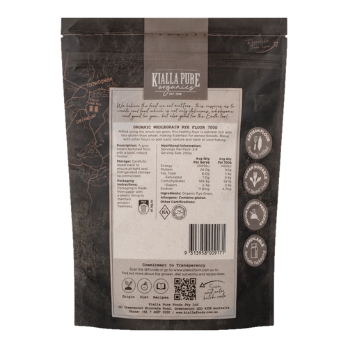 Artisan Flour Wholegrain Rye 700g/8 - rear of pack
