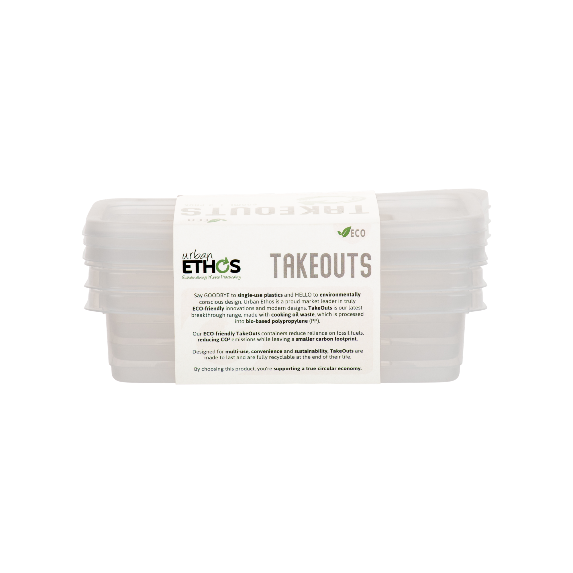 Reusable Container 600ml Rectangle 3-Pack/12