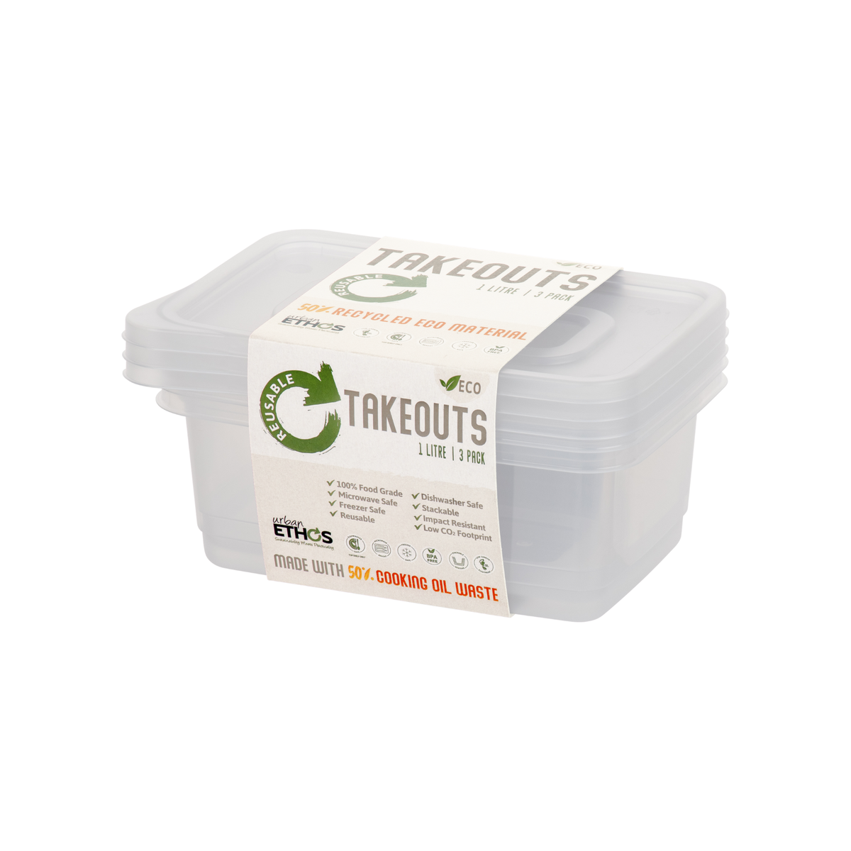 Reusable Container 1L Rectangle 3-Pack/12