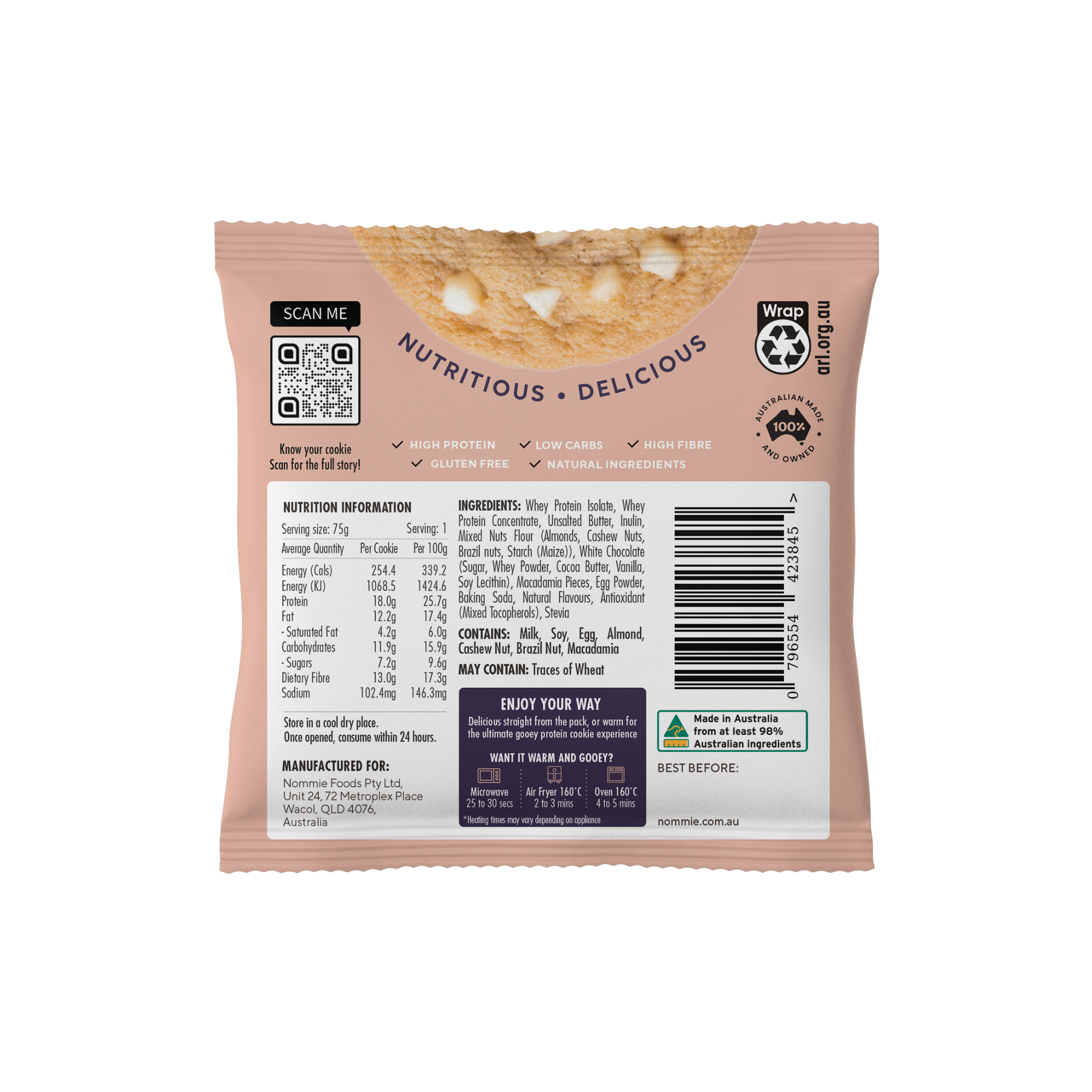 Protein Cookie White Choc Macadamia 75g/10