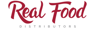 Logo for Real Food Distributors with red text on a white background