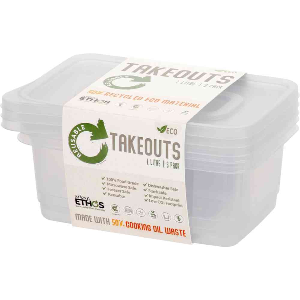 Reusable 1L Rectangle Container 3 Pack