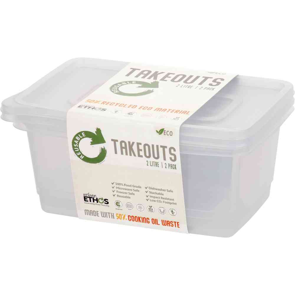 Reusable 2L Rectangle Container 2 Pack