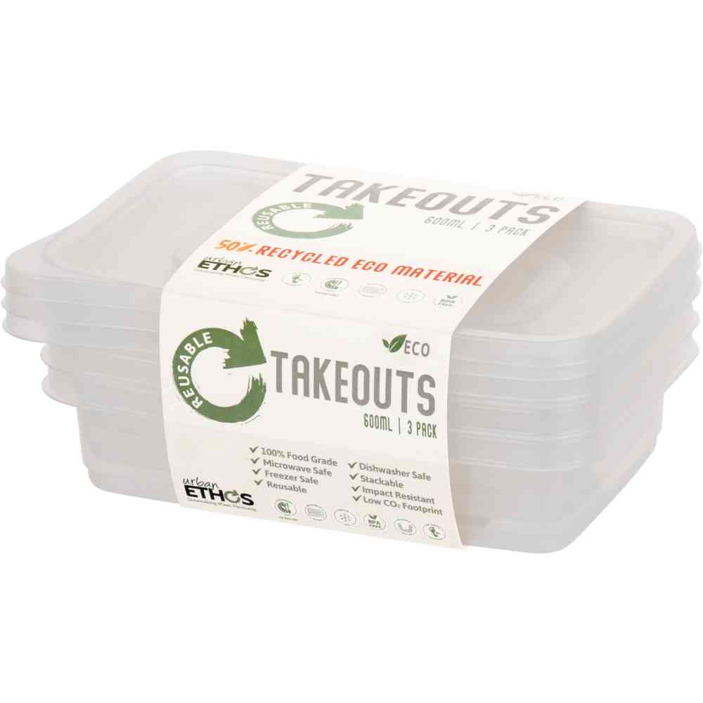 Reusable 600mL Rectangle Container 3 Pack
